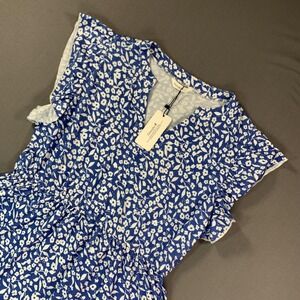 NEW Glamaker Dress Womens LG Blue Floral V-Neck Ruffle Flutter Sleeve Sundress